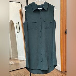 Equipment dark green silk dress, size M.